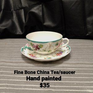 VINTAGE HANDPAINTED FINE BONE CHINA TEA & SAUCER